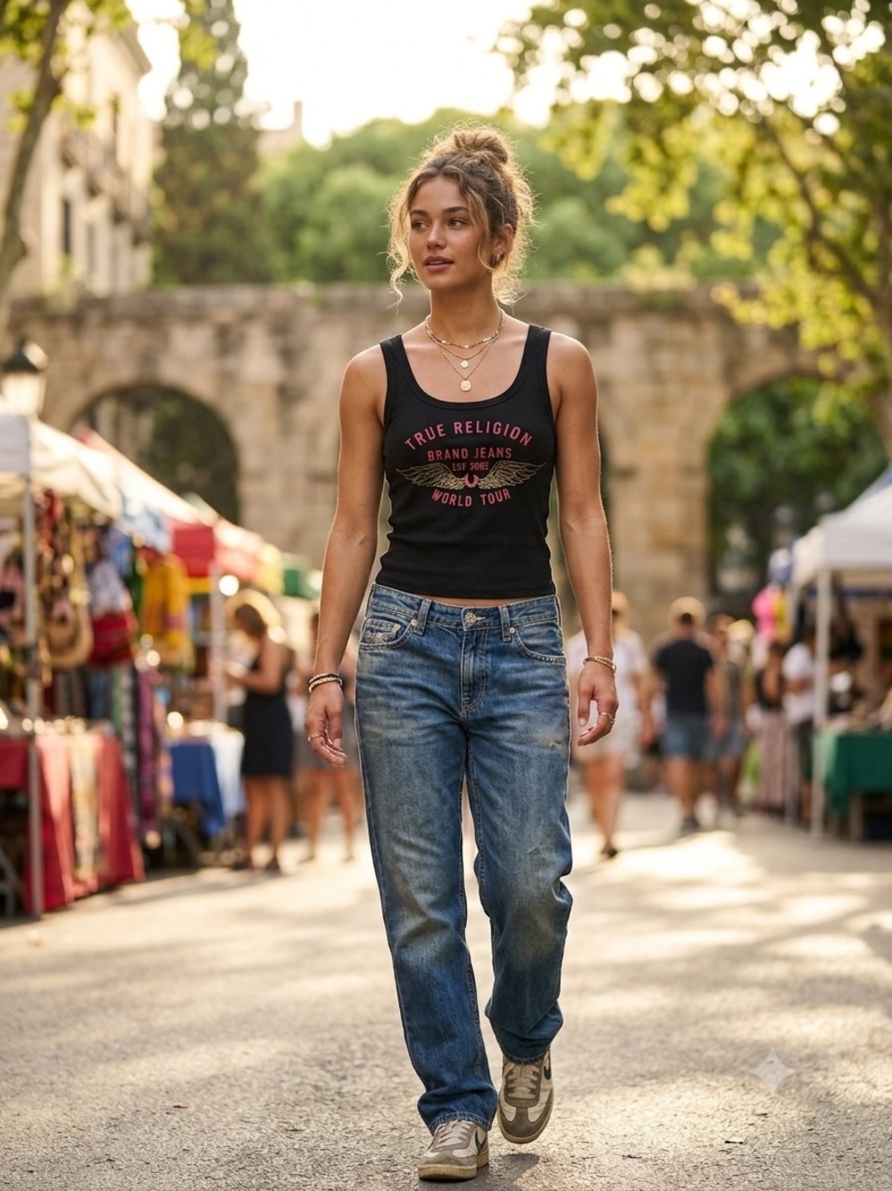True Religion Black Muscle Tank with Graphic Logo